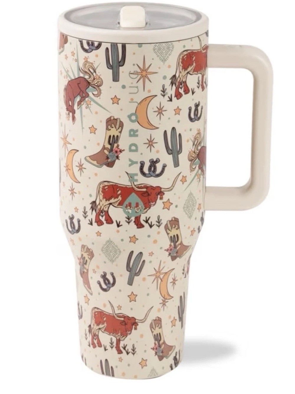 🧲🌵🐴HydroJug Cream Western Cowboy Print Travel Tumbler